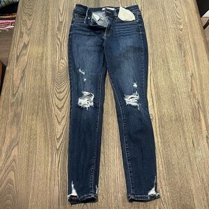 Cunina Super High Rise Ankle Skinny Jeans Distressed Denim Dark Wash Size 7